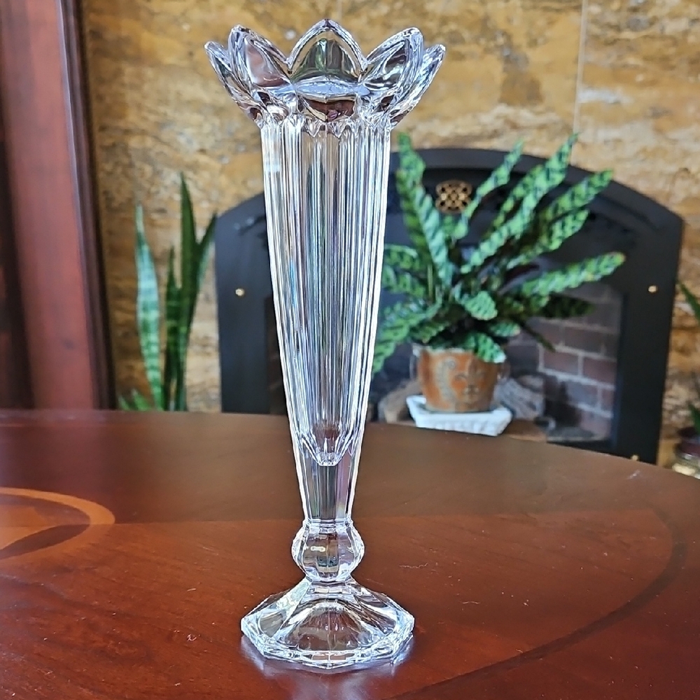 Vintage Austrian Mikasa Clear Faceted "Morning Glory" Lead Crystal Bud Vase